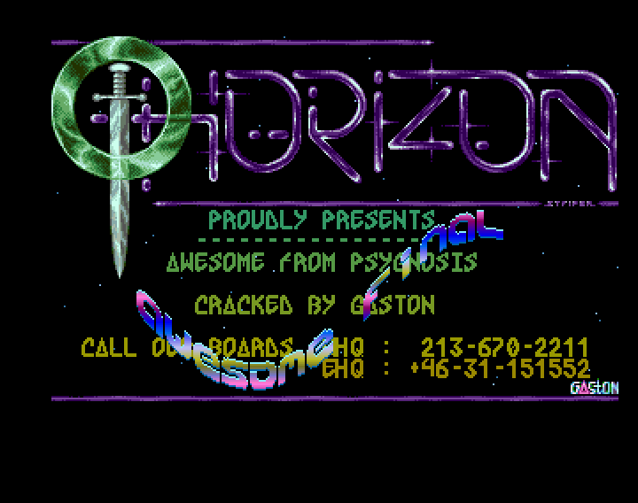 I thought this one was the absolute bomb when I first saw it. Sine-scroller, pirate BBS adverts, cool logo with a sword - and of course, a starfield. There’s something for everyone here.